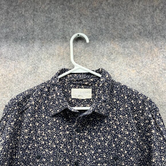 Denim & Supply Ralph Lauren Shirt Mens Medium Navy Blue Beige Floral Vintage - Picture 8 of 10